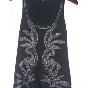 Black embellished womens tank top